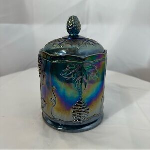Indiana Glass Iridescent Blue Pinecone Jar